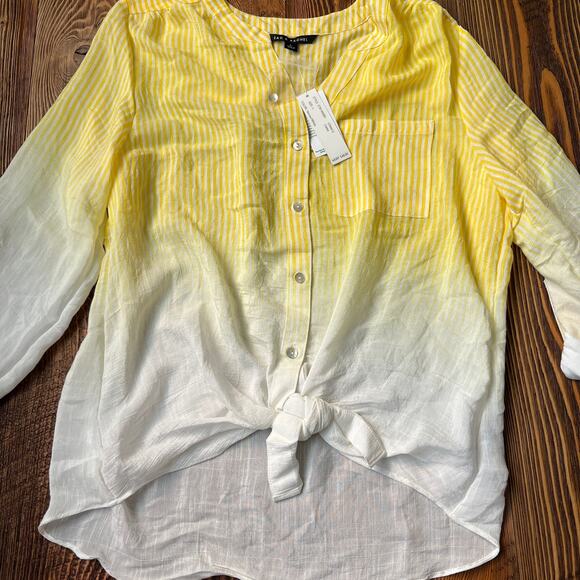 NWT Zac and Rachel Yellow and White Ombre Button Up Top Size Large - Picture 3 of 4
